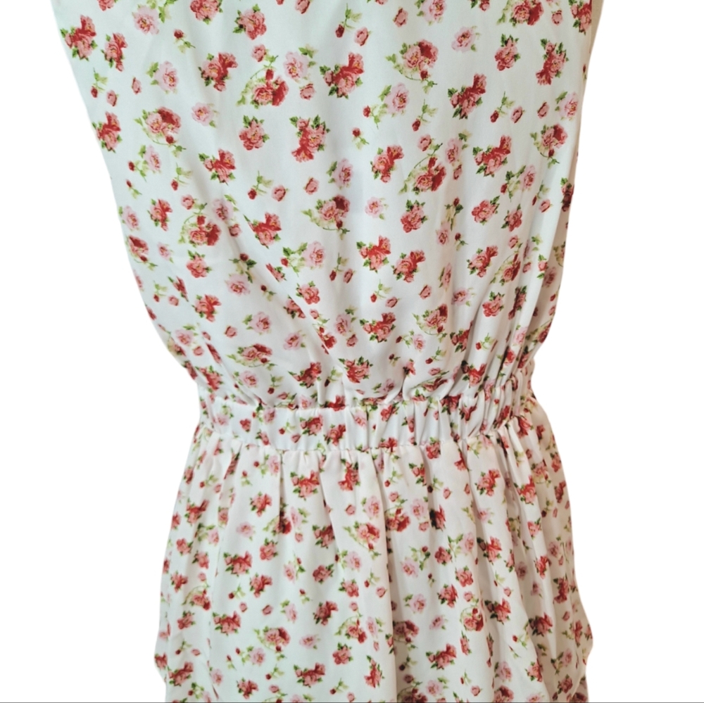 WAYF Tie Front Cutout Floral Chiffon Midi Dress Tiered Summer Wedding Guest Med - Picture 6 of 7